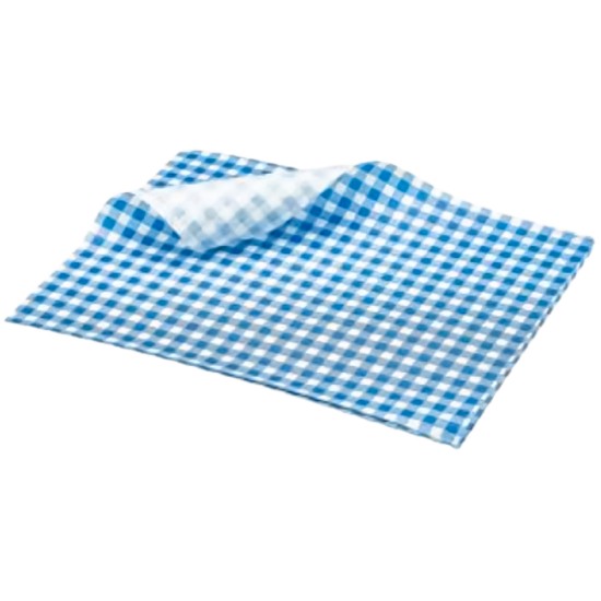 Greaseproof Paper Blue Gingham Print 25 x 20cm Catering Supply Images