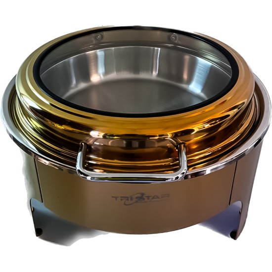 Gold PVD Round Glass Lid Chafing Dish 6Ltr Restaurant Supply Images