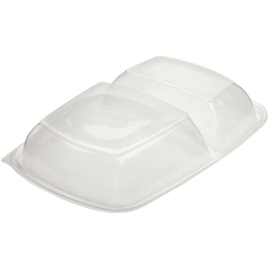 Sabert 2 Compartment PP Domed Lid for Rectangular Container 28x20 cm(Pack of 150) Restaurant Supply Images