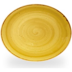 Churchill Stonecast Mustard Orbit Oval Coupe Plate 7.75