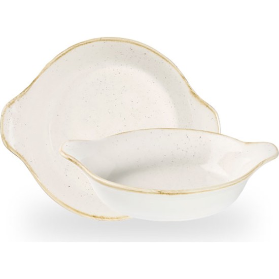 Churchill Stonecast Barley White Small Round Eared Dish 5 7/8 X 7 1/8